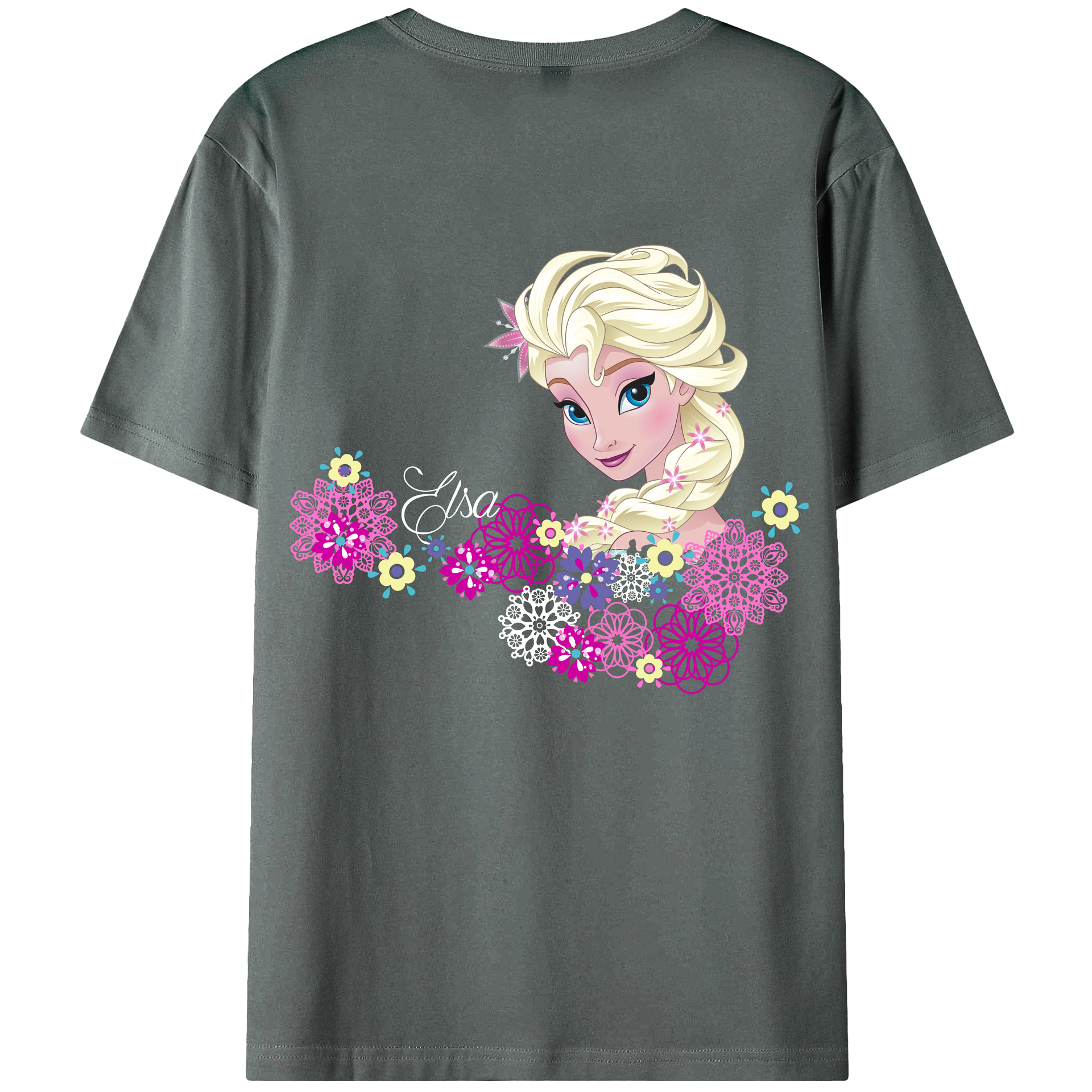 （画像用） アナと雪の女王 アンナ エルサ Frozen Anna Elsa 綿100％ メンズ半袖Tシャツ（バックプリント） 通気性